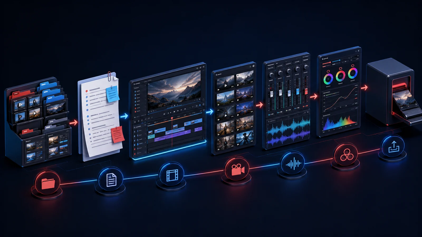 Workflow de montage vidéo YouTube en sept passes, de l’assemblage à l’export final